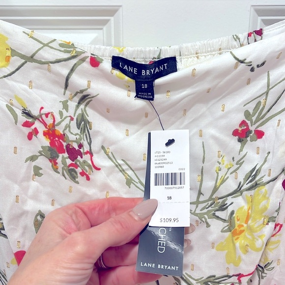 NWT Lane Bryant Floral Off The Puff Shoulder Dress 18 LONG Midi Plus Size - Picture 6 of 12